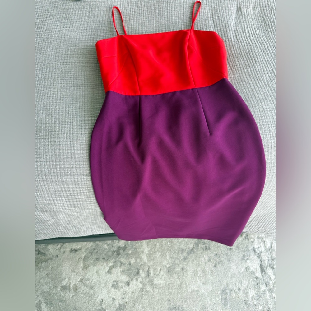 SALE Milly Red and Purple Pleated Cocktail Dress